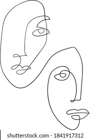 one line art two-faced woman