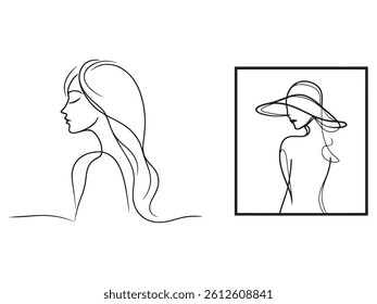 One line art vector illustration of a woman