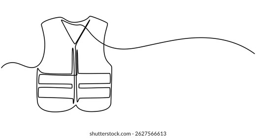 una línea de Ilustración vectorial de chaleco de arte. línea de arte, una línea continua, simple, dibujado a mano y estilo de boceto. para iconos, símbolos, signos o logotipos, medida de seguridad.