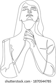 One line art women with hands in praying position