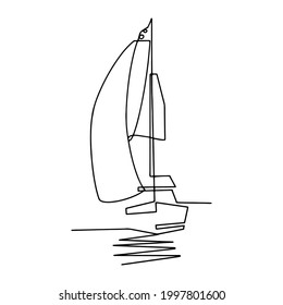 One line art of yacht ship isolated on white. Vector  illustration for postcard, print tshirt