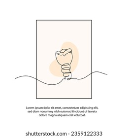 Dibujo de un cartel dental artificial de una línea con marco. Resumen de decoración minimalista de paredes de línea continua.