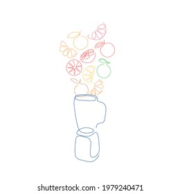 One line assorted citrus fruit set for smoothies in blender. Healthy detox food. Vector illustration.