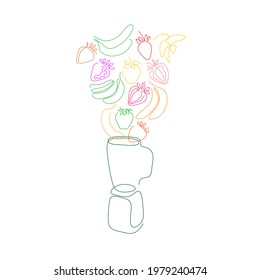One line assorted fruit set for smoothies in blender. Healthy detox food. Vector illustration.