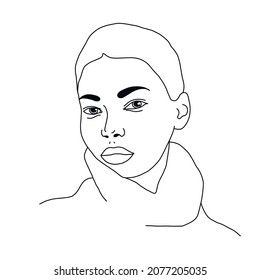 Un avatar de línea. Cara de estilo minimalista. Belleza y sencillez. Línea continua. Ilustración vectorial dibujada a mano. Retrato femenino. 