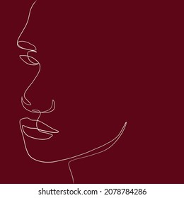 Un avatar de línea. Cara de estilo minimalista. Belleza y sencillez. Línea continua. Ilustración vectorial dibujada a mano. Retrato femenino. 