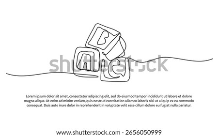 One line of baby ABC cubes. Abstract minimal continuous line.