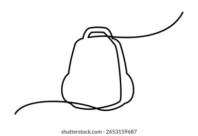Ícone de mochila com uma linha. Símbolo de linha fina contínua de saco escolar, desenho de mochila minimalista, esboço de saco escolar, mochila de viagem ou ilustração de vetor de bagagem