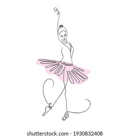 One line of a ballet dancer. Continuous line art of beautiful ballerina. Vector illustration of graceful dancer