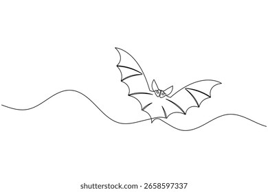 Un dibujo de murciélago de línea en estilo minimalista simple sobre fondo blanco limpio