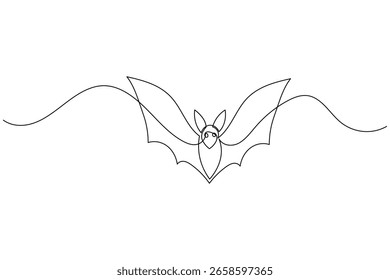 One line bat drawing in simple minimal style on clean white background
