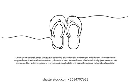 Eine Reihe Strandpantoffeln. Abstrakte minimale durchgehende Linie.