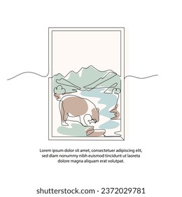Un cartel de conservación de oso de una línea con un bello marco. Resumen de decoración minimalista de paredes de línea continua.