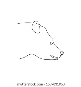 One Line Bear Head Design Silhouette. Logo Design. Hand Drawn Minimalism Style Vector Illustration.