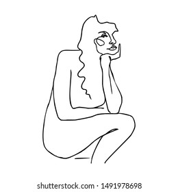 One Line Beautiful Woman's Face. Continuous line Portrait of a girl In a Modern Minimalist Style. Vector Illustration. For printing on t-shirt, Web Design, beauty Salons, Posters and other things