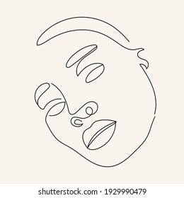 One line beauty woman portrait. Hand drawn linear abstract face