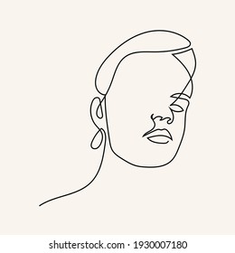 One Line Beauty Woman Portrait. Hand Drawn Linear Abstract Face