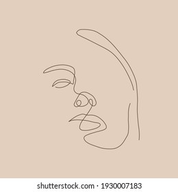 One line beauty woman portrait. Hand drawn linear abstract face