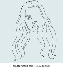 One line beauty woman portrait. Hand drawn linear abstract face