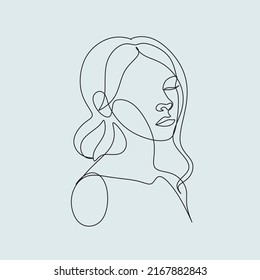 One line beauty woman portrait. Hand drawn linear abstract face