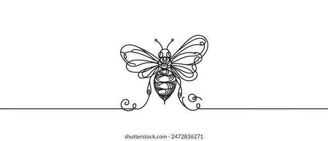 one line bee vector illustration, one line style
