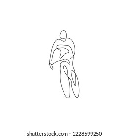 One line bicyclist. Hand drawn sketch. Vector illustration.