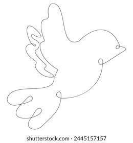 One line bird flies design silhouette. Hand drawn minimalism style isolated on white background. Vector illustration