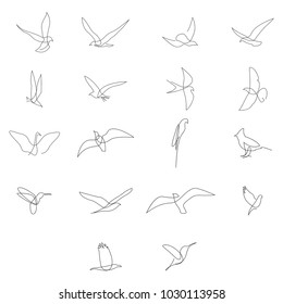 One line birds set. Bird icon collection. Vector illustration.