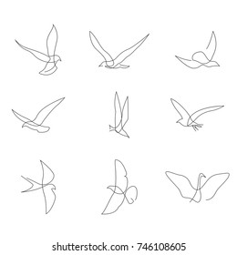 One line birds set. Hand drawn minimalism style vector illustration