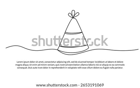 One line of birthday hat. Abstract minimal continuous line.