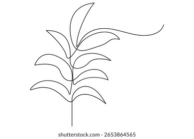 One line botanical leaves drawing vector continuous contour illustration in minimalist natural style for eco design and modern decor