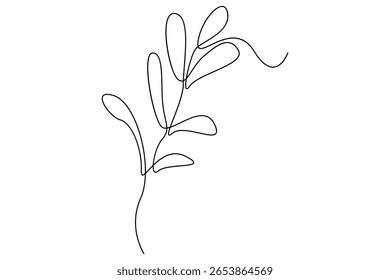One line botanical leaves drawing vector continuous contour illustration in minimalist natural style for eco design and modern decor