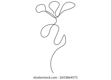 One line botanical leaves drawing vector continuous contour illustration in minimalist natural style for eco design and modern decor
