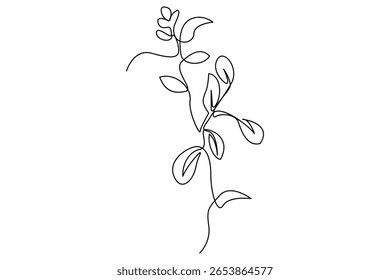 One line botanical leaves drawing vector continuous contour illustration in minimalist natural style for eco design and modern decor