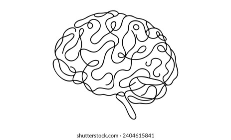 One line brain design silhouette. Logo design. Hand drawn minimalism style.