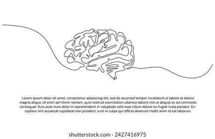 Dibujo de póster de boceto cerebral de una línea con marco. Resumen mínimo