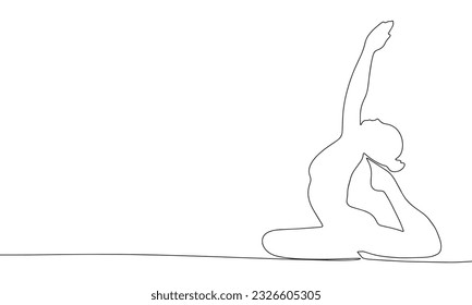 Una rama de línea con dibujo vectorial de gimnasta. Estilo de plantilla chica de fitness. Moderno Minimalista, Sencillo Y Lineal. 