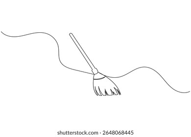 Uma linha vetor vassoura ilustração simples mínima ferramenta de limpeza ícone no esboço moderno