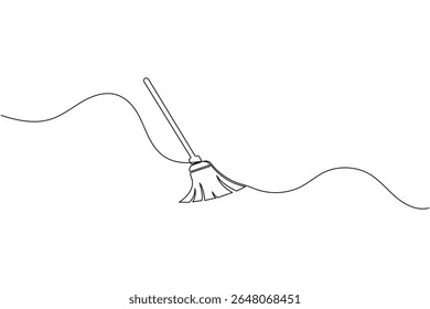 Uma linha vetor vassoura ilustração simples mínima ferramenta de limpeza ícone no esboço moderno