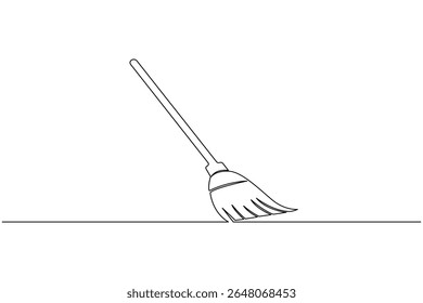 One line broom vector illustration simple minimal cleaning tool icon in modern outline sketch