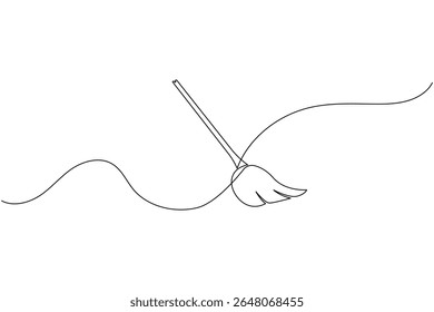 Uma linha vetor vassoura ilustração simples mínima ferramenta de limpeza ícone no esboço moderno