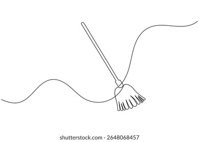 Uma linha vetor vassoura ilustração simples mínima ferramenta de limpeza ícone no esboço moderno