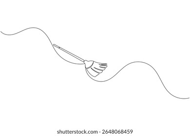 Uma linha vetor vassoura ilustração simples mínima ferramenta de limpeza ícone no esboço moderno