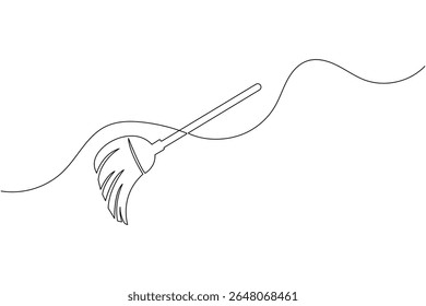 Uma linha vetor vassoura ilustração simples mínima ferramenta de limpeza ícone no esboço moderno