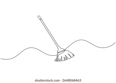 Uma linha vetor vassoura ilustração simples mínima ferramenta de limpeza ícone no esboço moderno