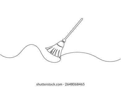 Uma linha vetor vassoura ilustração simples mínima ferramenta de limpeza ícone no esboço moderno