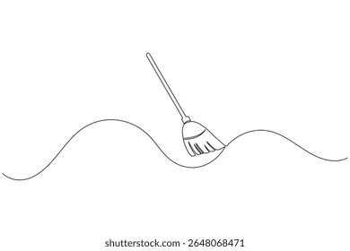 Uma linha vetor vassoura ilustração simples mínima ferramenta de limpeza ícone no esboço moderno