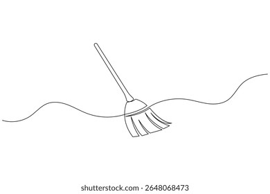 Uma linha vetor vassoura ilustração simples mínima ferramenta de limpeza ícone no esboço moderno