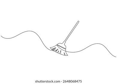 Uma linha vetor vassoura ilustração simples mínima ferramenta de limpeza ícone no esboço moderno
