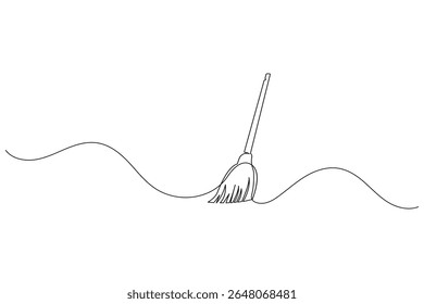 Uma linha vetor vassoura ilustração simples mínima ferramenta de limpeza ícone no esboço moderno